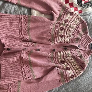 L.L. Bean Pink and Cream Knit Cardigan